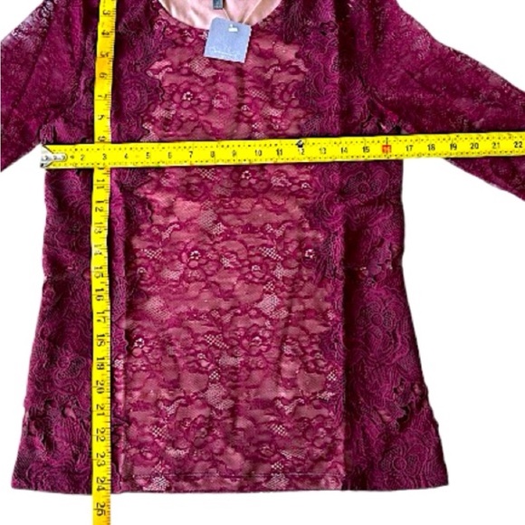 $148 Anthropologie Vintage Top Small 2 4 Wine Lace Overlay 3/4 Sleeve Mixed Lace - Picture 11 of 16